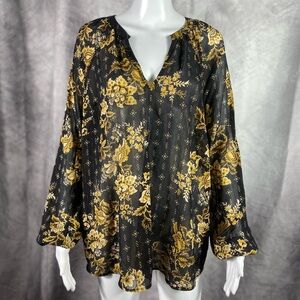 Torrid Crinkle Chiffon Lurex Peasant Long Sleeve Blouse